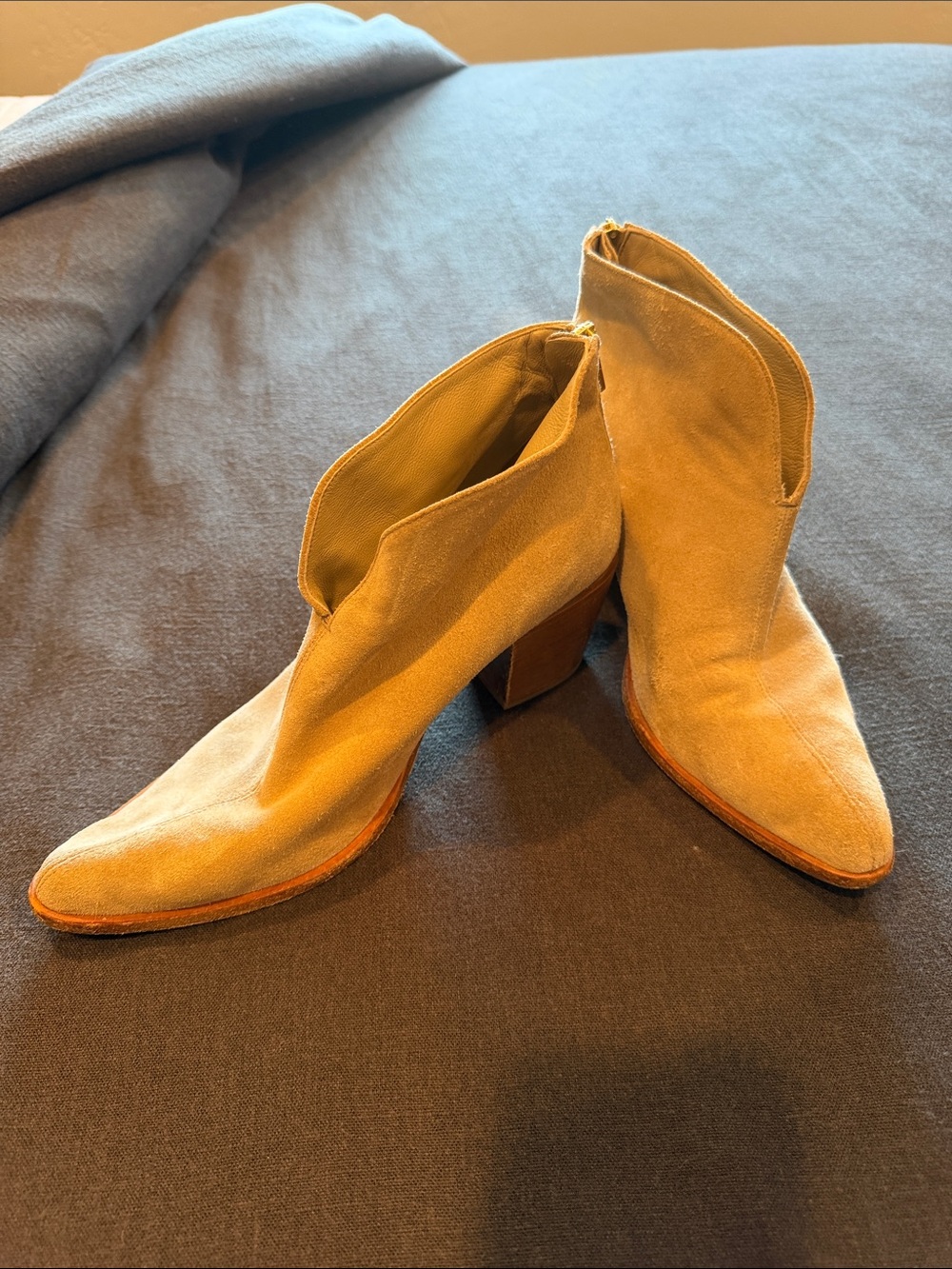 Vince Camuto Tan Suede Pointed-Toe Ankle Booties